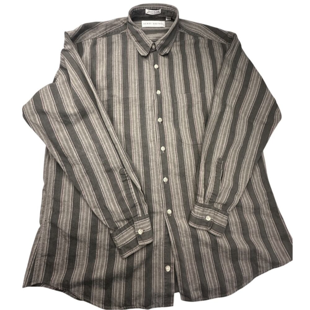 Henry Grethel Button Down Shirt Cotton Striped Earthy Vintage